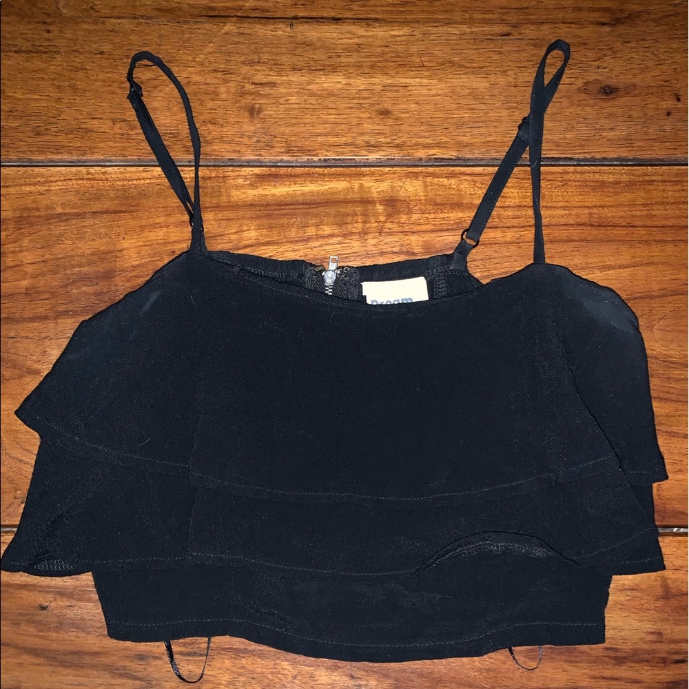 LF black ruffle crop top